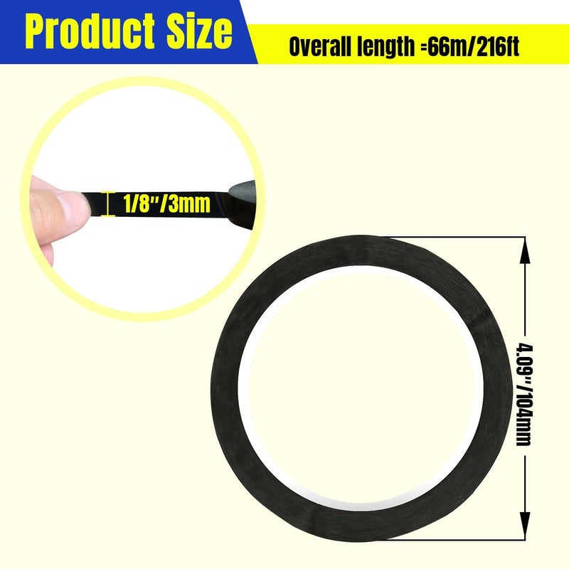 QIMAOO 10 Rolls 1/8" Whiteboard Tape Line 3mm Thin Dry Erase Board Tape Lines Pinstripe Tape, Black, 216ft Per Roll - Image 2